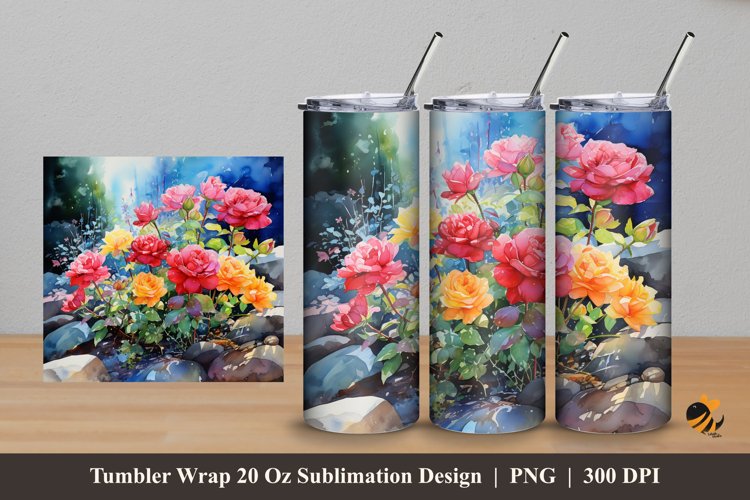 Beauty Wild Roses Tumbler Wrap Sublimation Design 5 example image 1