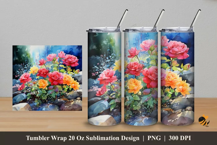 Beauty Wild Roses Tumbler Wrap Sublimation Design 5