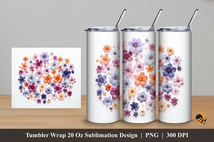 Floral Style Tumbler Wrap Sublimation Design 5