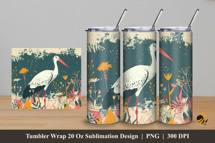 Colorful Stork Tumbler Wrap Sublimation Design 5
