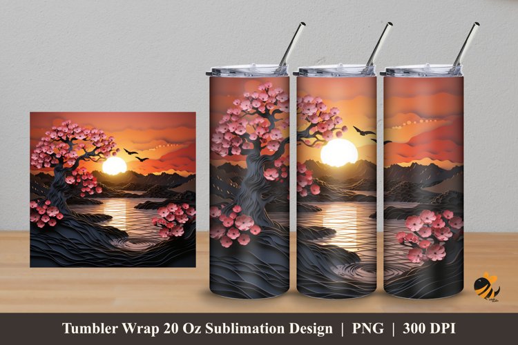 3d Sunset Flower Tumbler Wrap Sublimation Design 5 example image 1
