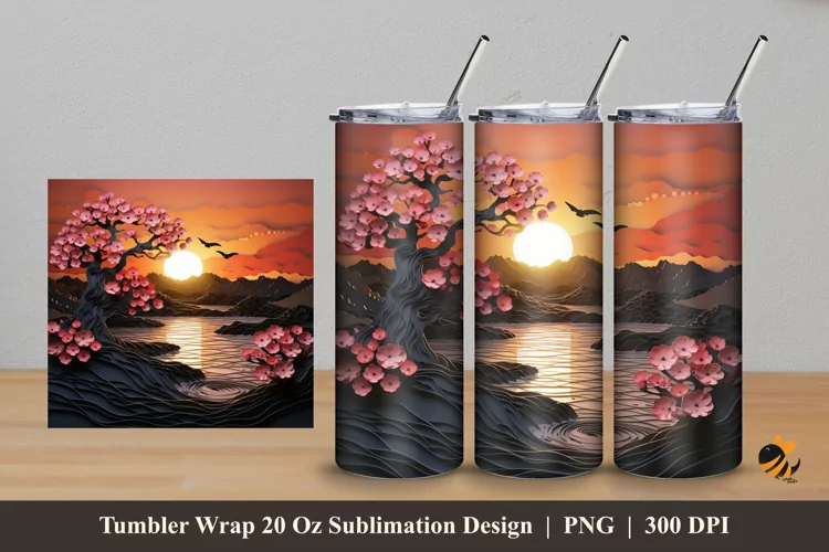 3d Sunset Flower Tumbler Wrap Sublimation Design 5