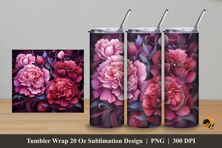 Carnation Flower Tumbler Wrap Sublimation Design 5