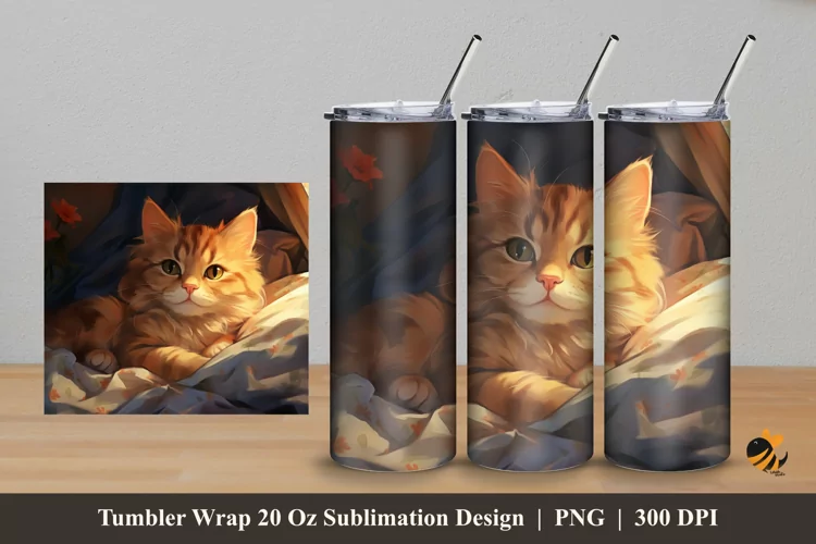 Sleeping Cat Tumbler Wrap Sublimation Design 5