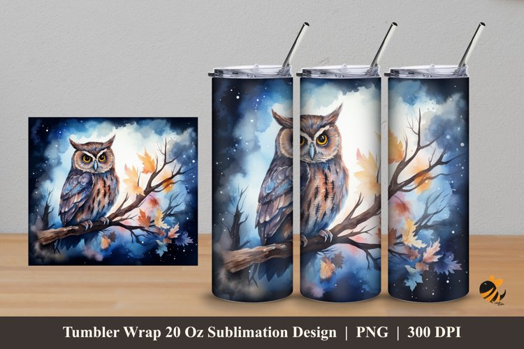 Owl Bird at Night Tumbler Wrap Sublimation Design 5