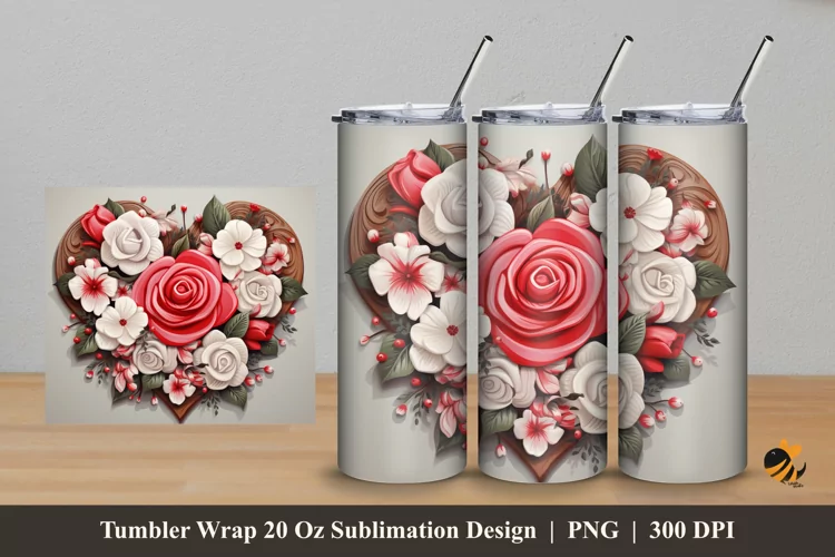 Wooden Love Flower Tumbler Wrap Sublimation Design 5