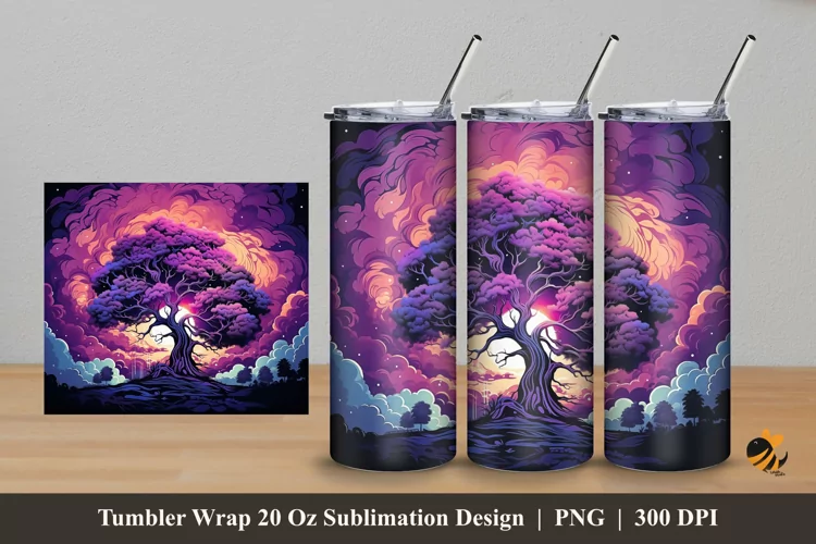 Fantasy Tree Colorful Tumbler Wrap Sublimation Design 5
