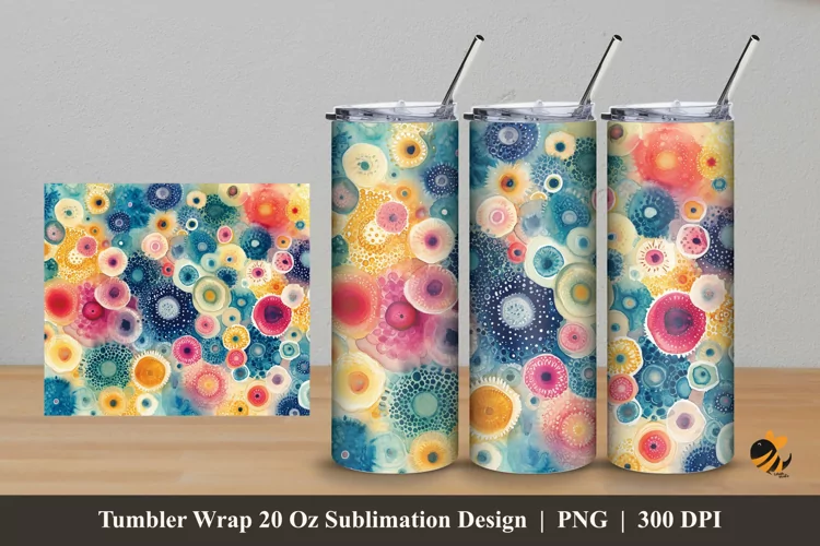 Watercolor Cells Tumbler Wrap Sublimation Design 5