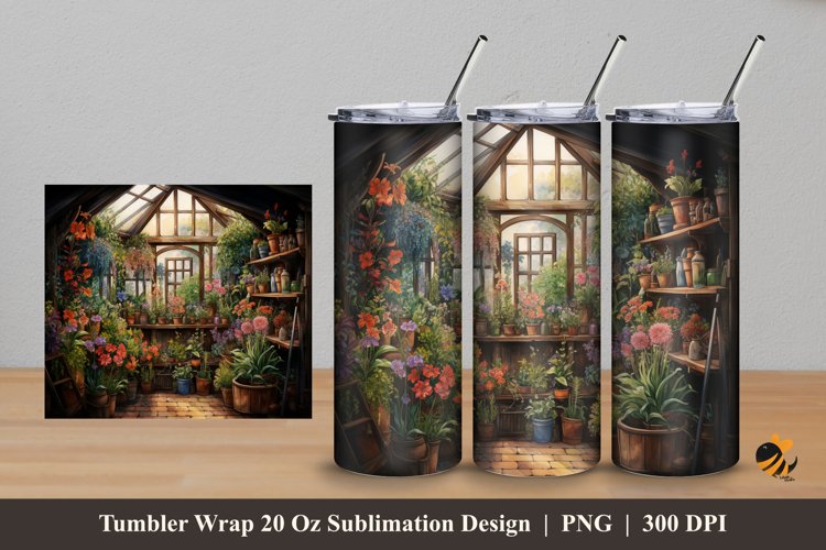 Inside Green House Tumbler Wrap Sublimation Design 5 example image 1