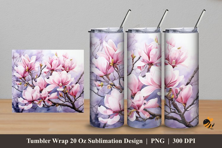 Painting Magnolia Tumbler Wrap Sublimation Design 5