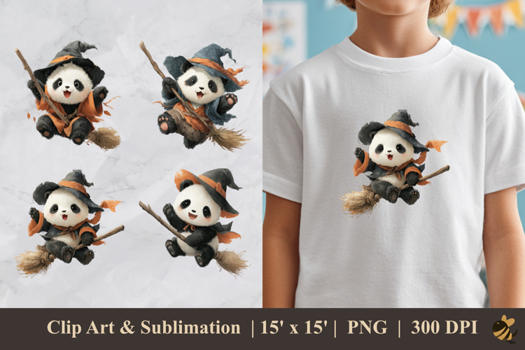 Cute Witch Panda DTF Sublimation Clipart Design