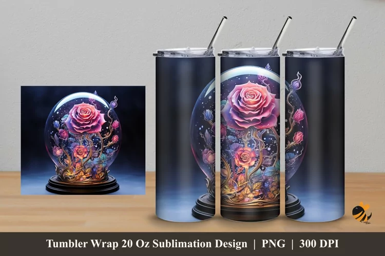 Rose In The Glass Tumbler Wrap Sublimation Design 5