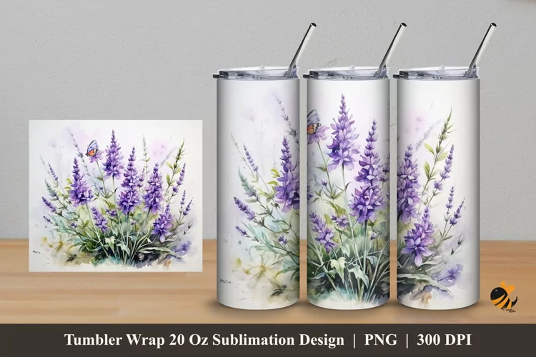 Lavender Flower Tumbler Wrap Sublimation Design 5