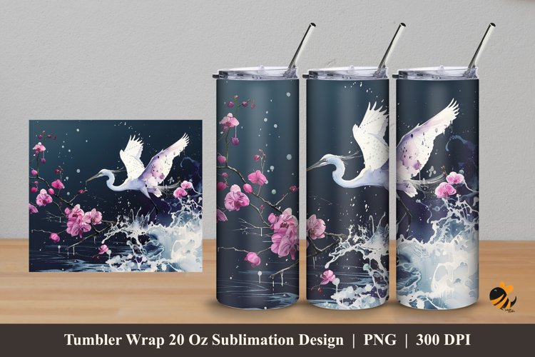Stork Painting Tumbler Wrap Sublimation Design 5 example image 1