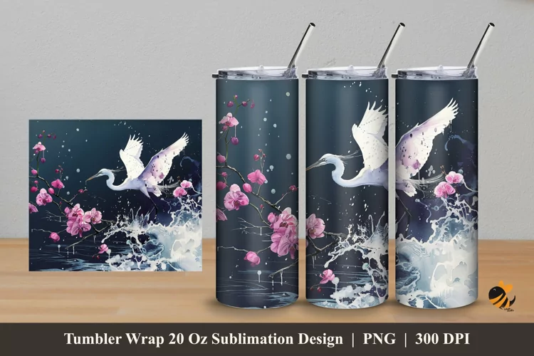 Stork Painting Tumbler Wrap Sublimation Design 5