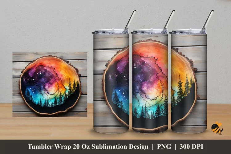 Painting At Wooden Slice Tumbler Wrap Sublimation Design 5