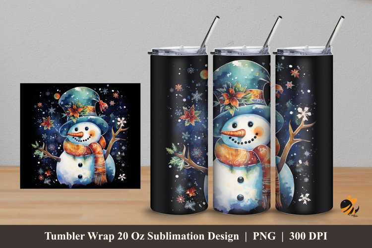 Happy Snowman Tumbler Wrap Sublimation Design 5