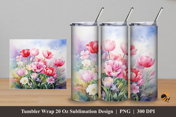 Watercolor Tulip Tumbler Wrap Sublimation Design 5