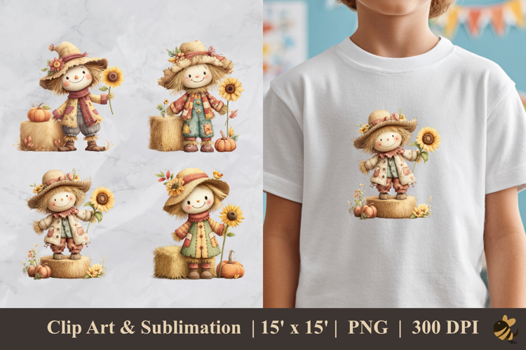 Whimsical Scarecrow DTF Sublimation Clipart Design