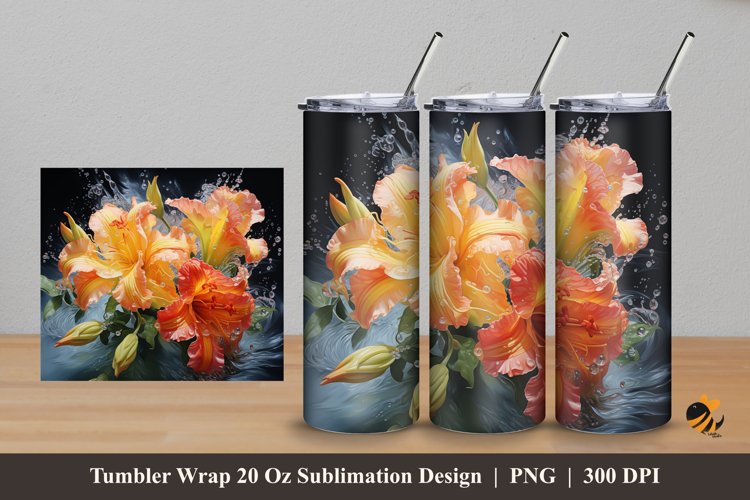 Splash Water Flower Tumbler Wrap Sublimation Design 5 example image 1