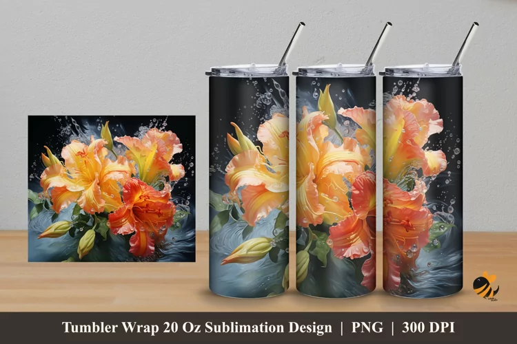 Splash Water Flower Tumbler Wrap Sublimation Design 5