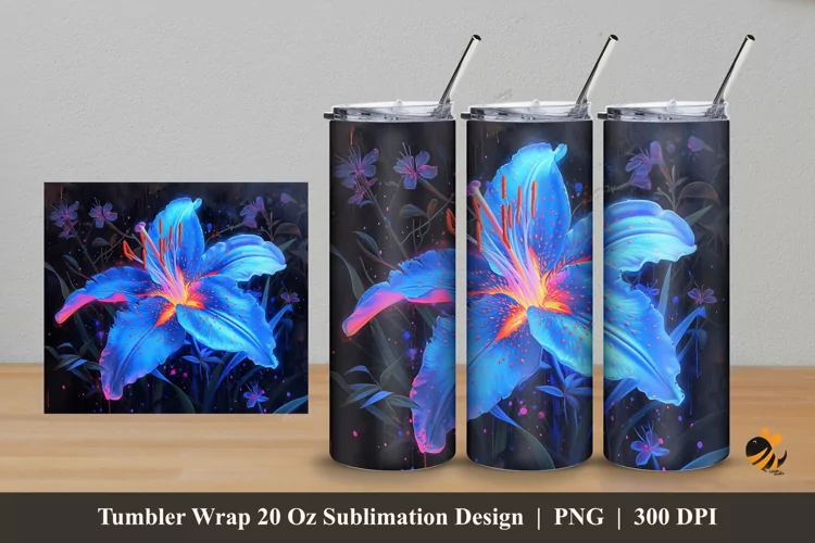 Blue Lilies Tumbler Wrap Sublimation Design 5