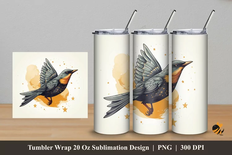 Starling Bird Tumbler Wrap Sublimation Design 5