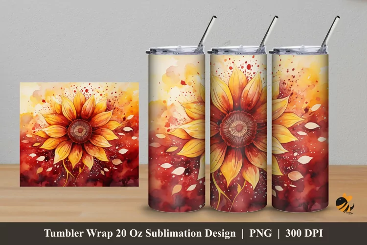 Hot Sun Flower Tumbler Wrap Sublimation Design 5