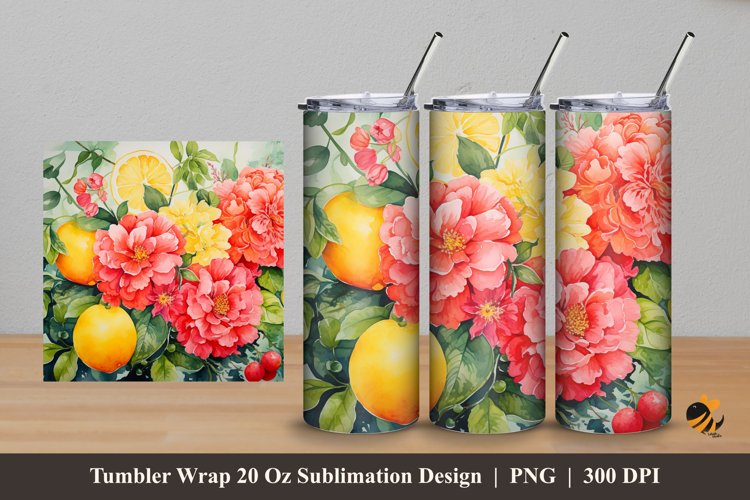 Fruit and Flower Tumbler Wrap Sublimation Design 5