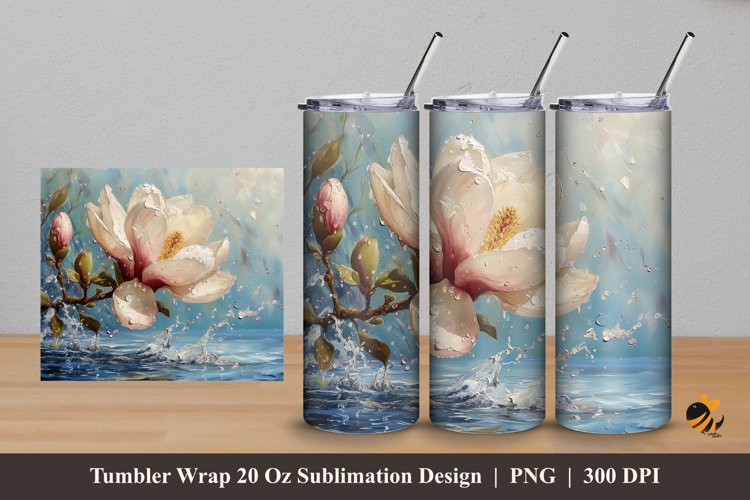 Water Flower Tumbler Wrap Sublimation Design 5 example image 1