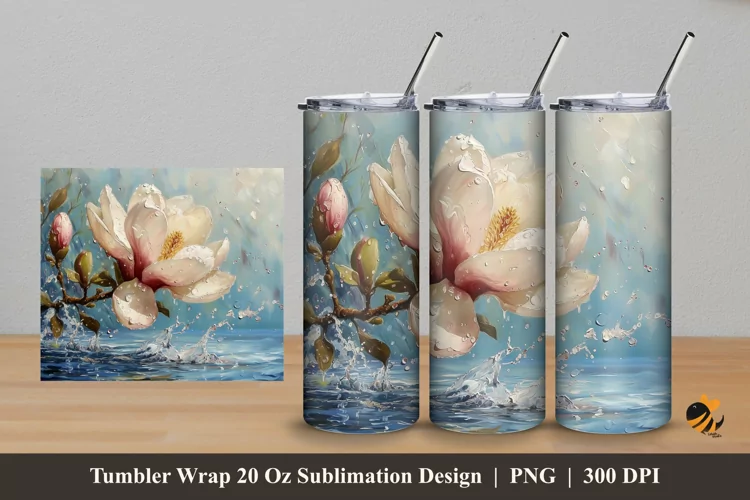 Water Flower Tumbler Wrap Sublimation Design 5