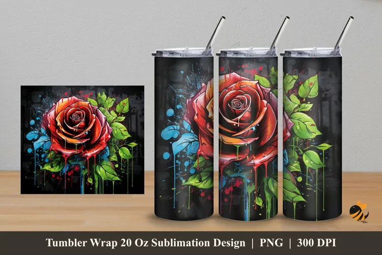 Graffity Rose Tumbler Wrap Sublimation Design 5