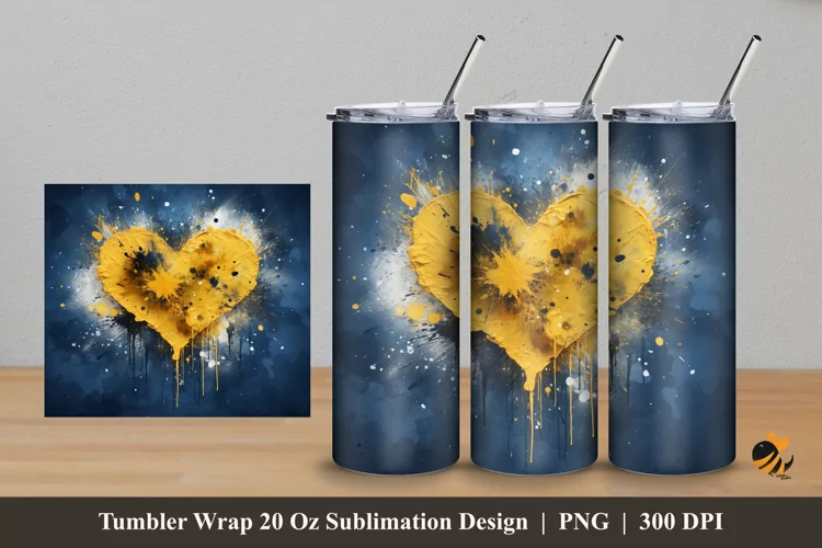 Yellow Heart Tumbler Wrap Sublimation Design 5