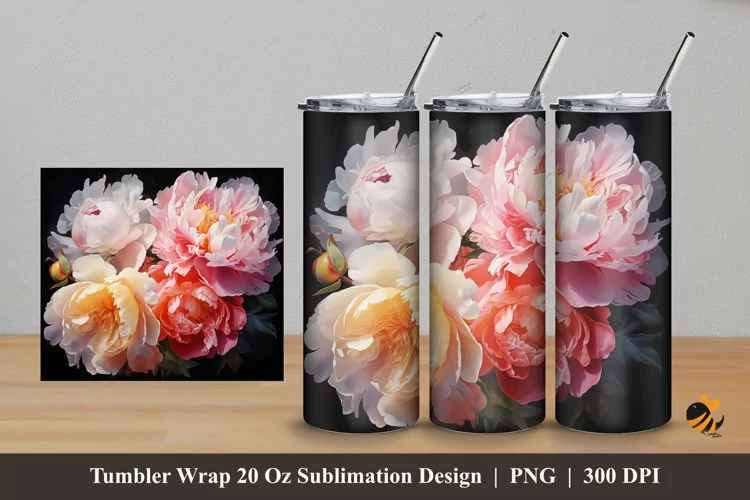 Peony Flowers Tumbler Wrap Sublimation Design 5