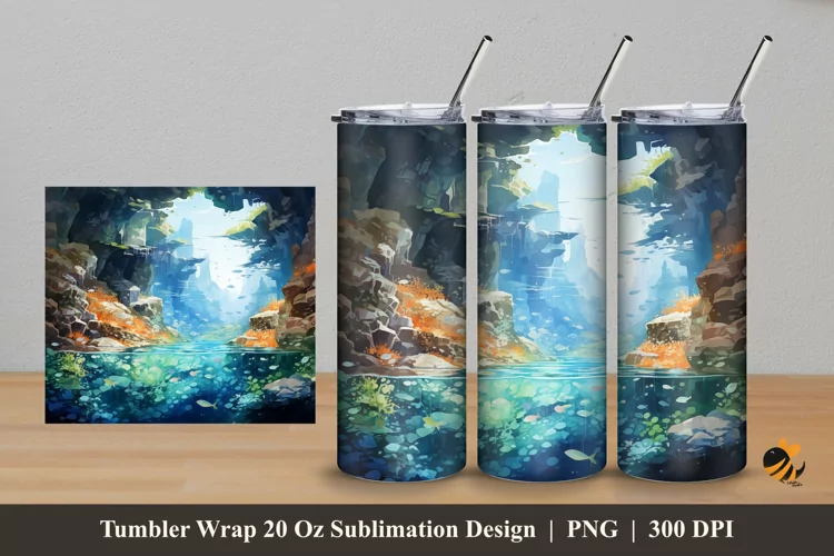 Blue Ocean Tumbler Wrap Sublimation Design 5