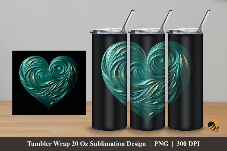 Green Teal Love Tumbler Wrap Sublimation Design 5