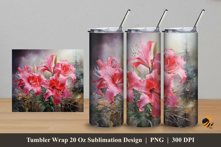 Amarilys Flower Tumbler Wrap Sublimation Design 5