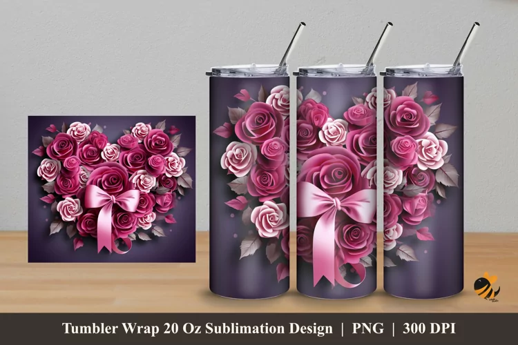 3D Fuchsia Roses Tumbler Wrap Sublimation Design 5