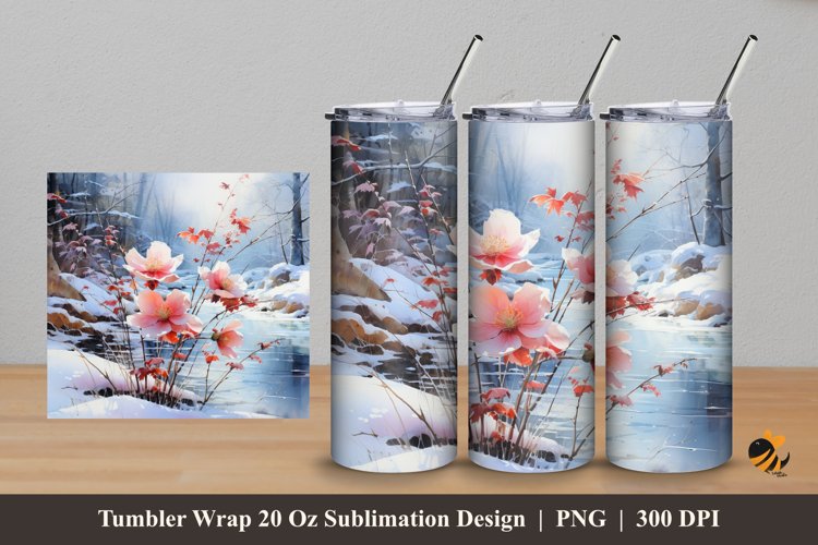 Winter Flower Tumbler Wrap Sublimation Design 5