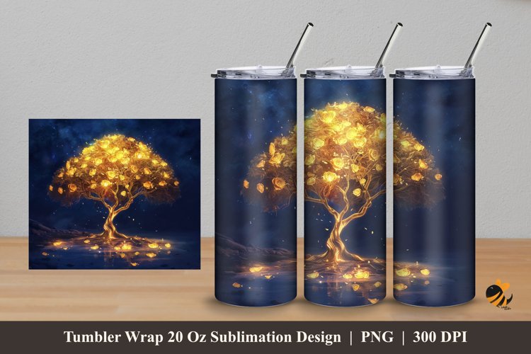 Golden Tree Tumbler Wrap Sublimation Design 5 example image 1
