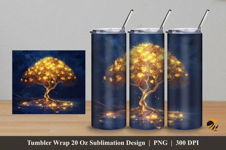 Golden Tree Tumbler Wrap Sublimation Design 5