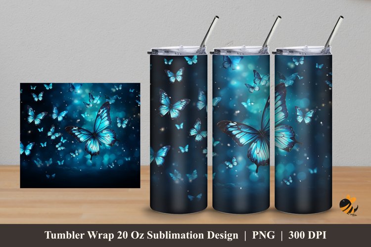 Blues Butterfly Tumbler Wrap Sublimation Design 5