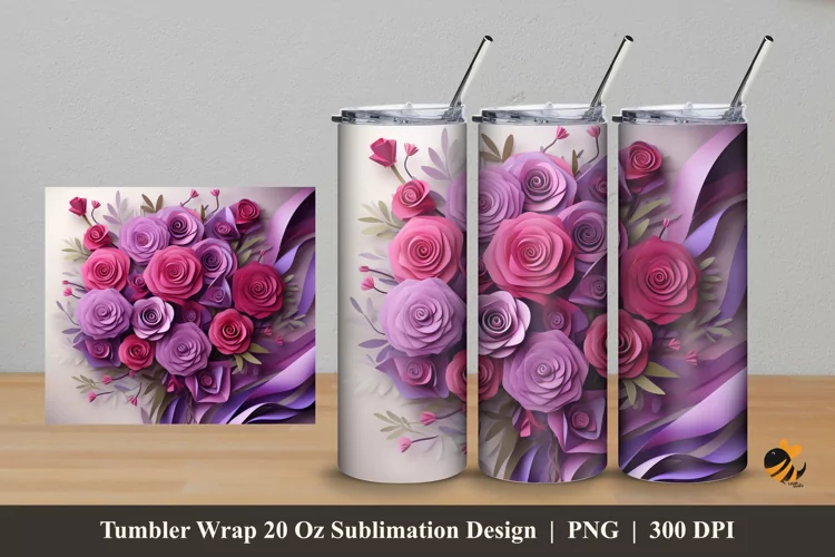 Pretty Rose Tumbler Wrap Sublimation Design 5
