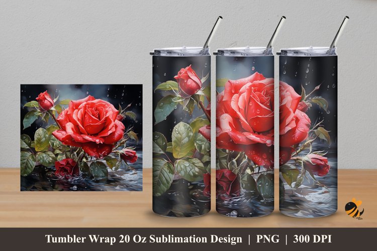 Blooming Red Tumbler Wrap Sublimation Design 5 example image 1