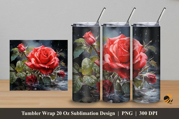 Blooming Red Tumbler Wrap Sublimation Design 5