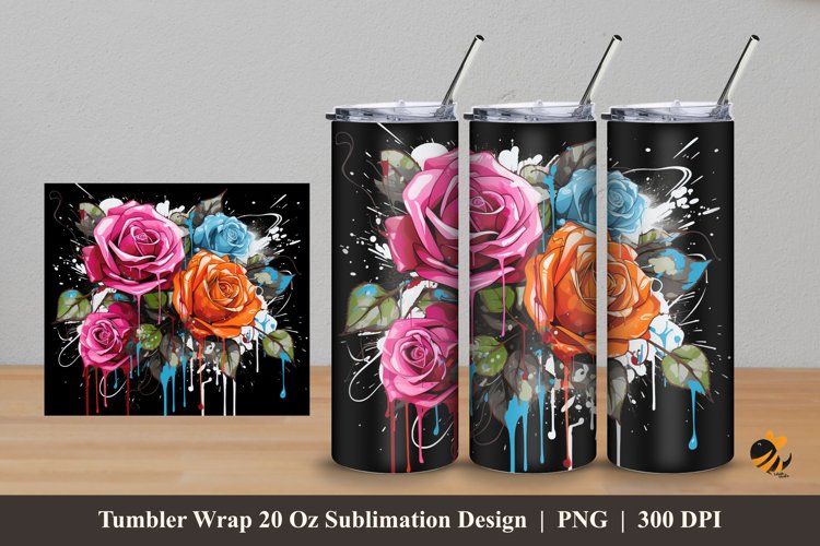 Grafitti Spray Rose Tumbler Wrap Sublimation Design 5 example image 1