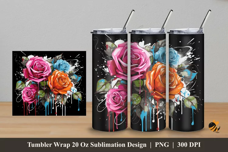 Grafitti Spray Rose Tumbler Wrap Sublimation Design 5