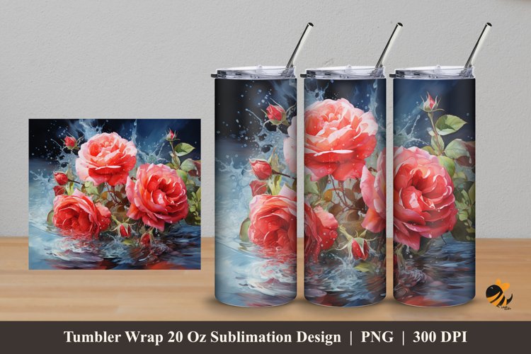 Blooming Rose Flowers Tumbler Wrap Sublimation Design 5 example image 1