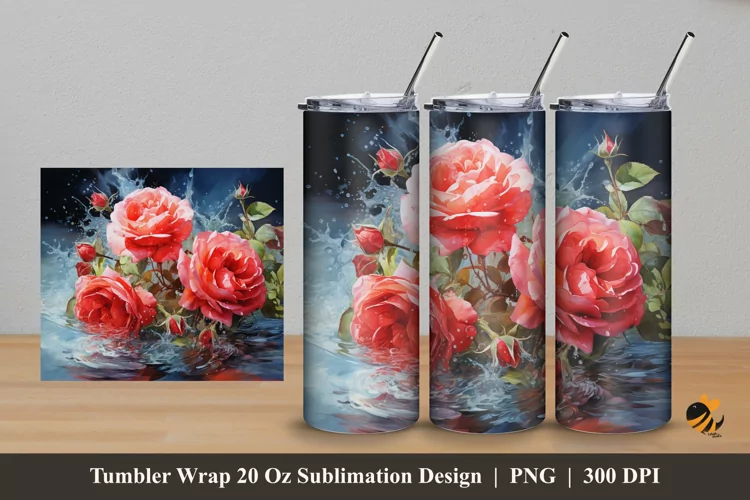 Blooming Rose Flowers Tumbler Wrap Sublimation Design 5