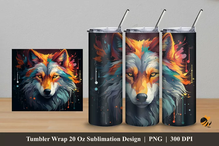 Wolf Face Tumbler Wrap Sublimation Design 5